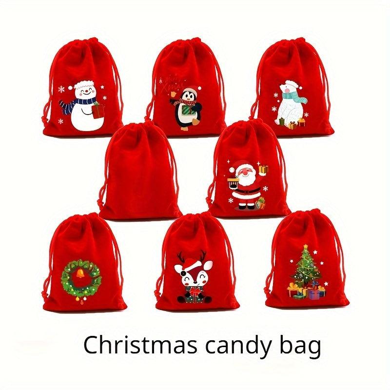 Red Christmas Velvet Bags 9x12cm Drawstring Pouch Candy Gift Bag