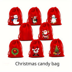 Red Christmas Velvet Bags 9x12cm Drawstring Pouch Candy Gift Bag
