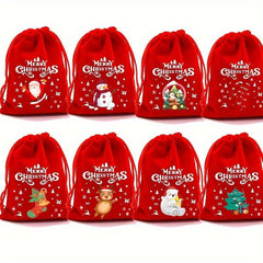 Red Christmas Velvet Bags 9x12cm Drawstring Pouch Candy Gift Bag