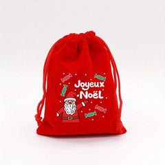 Red Christmas Velvet Bags 9x12cm Drawstring Pouch Candy Gift Bag