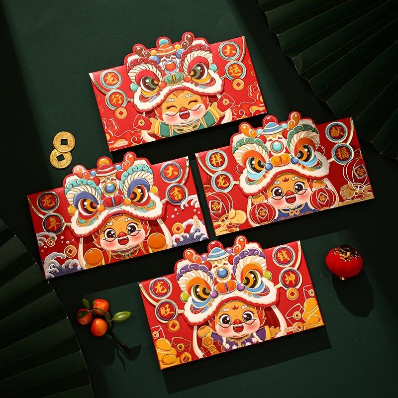4pcs Dragon Year Spring Blessing Lucky Red Envelopes