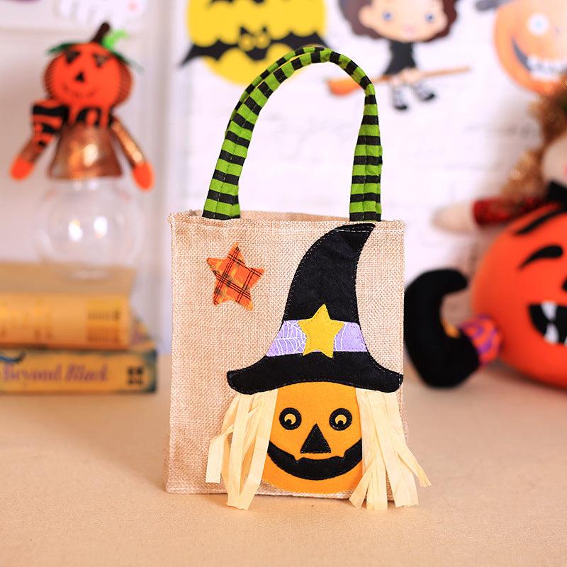Halloween Pumpkin Burlap Tote Bag Party Costume Props Goodie Bag