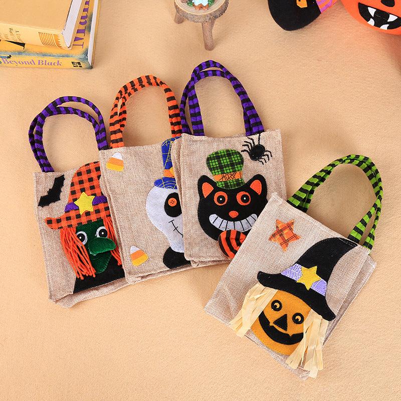 Halloween Pumpkin Burlap Tote Bag Party Costume Props Goodie Bag