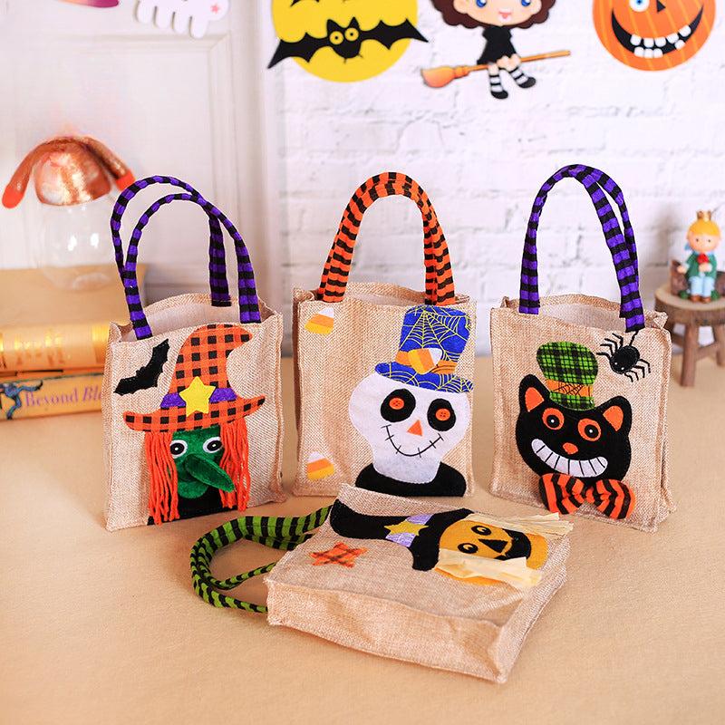 Halloween Pumpkin Burlap Tote Bag Party Costume Props Goodie Bag