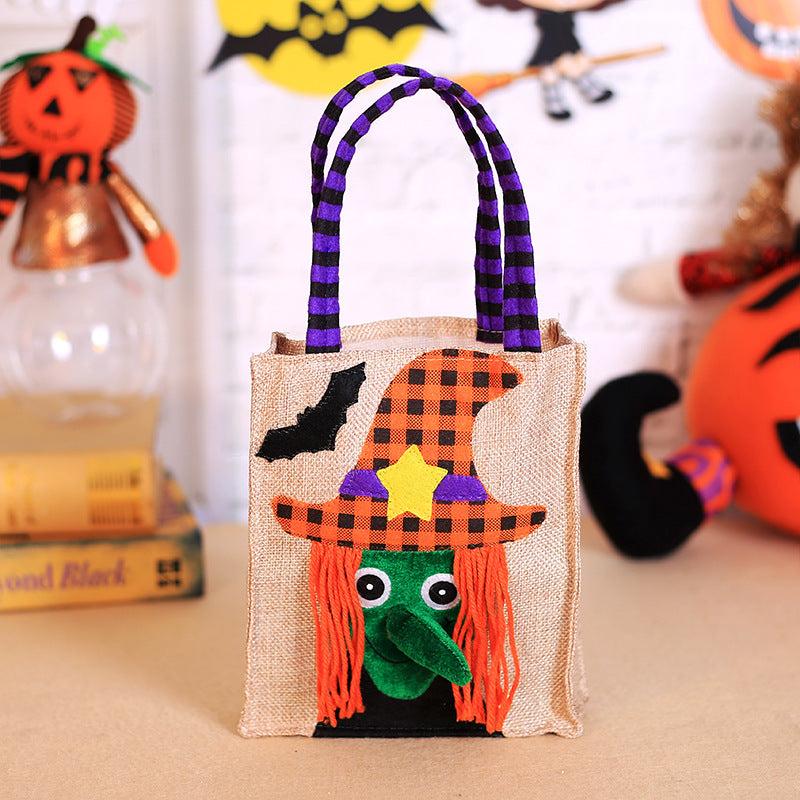 Halloween Pumpkin Burlap Tote Bag Party Costume Props Goodie Bag