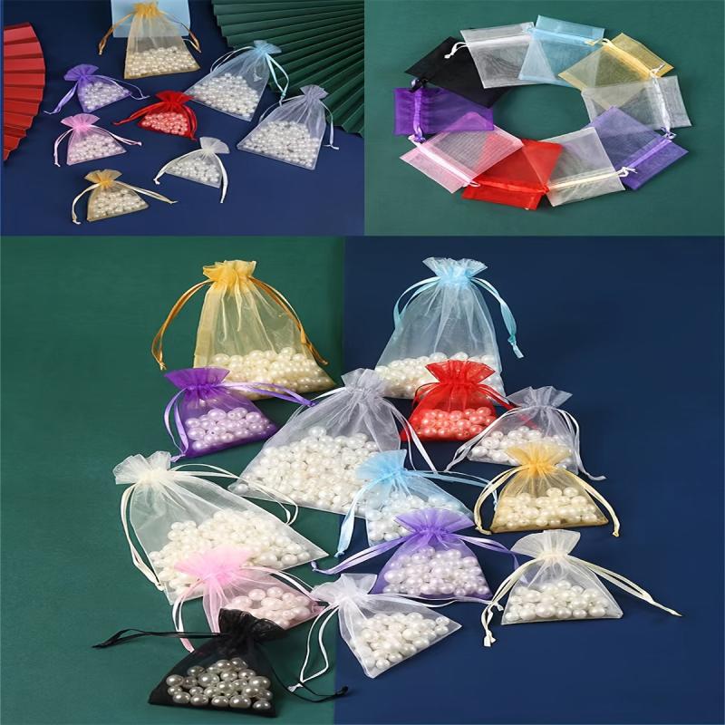 10pcs Christmas Gift Bag Drawstring Mixed Organza Candy Bag