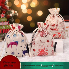 Christmas Bronzing Cotton And Linen Bundle Pocket Gift Cloth Bag
