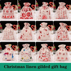 Christmas Bronzing Cotton And Linen Bundle Pocket Gift Cloth Bag