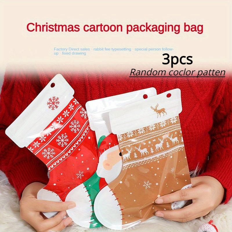 10pcs Christmas Socks Gift Bag Self-sealing Biscuit Candy Packaging