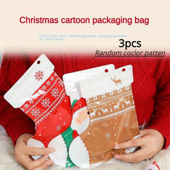 10pcs Christmas Socks Gift Bag Self-sealing Biscuit Candy Packaging