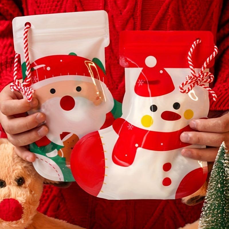 10pcs Christmas Socks Gift Bag Self-sealing Biscuit Candy Packaging