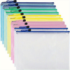 10pcs Zipper Pockets File Bags for Sorting and Storage A4 Size