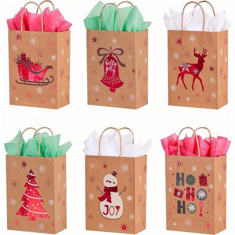 24pcs Small Christmas Gift Bags With Tissue Paper Bundle