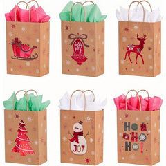 24pcs Small Christmas Gift Bags With Tissue Paper Bundle
