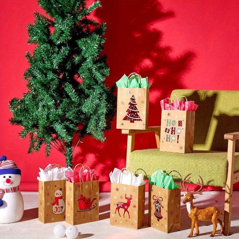24pcs Small Christmas Gift Bags With Tissue Paper Bundle