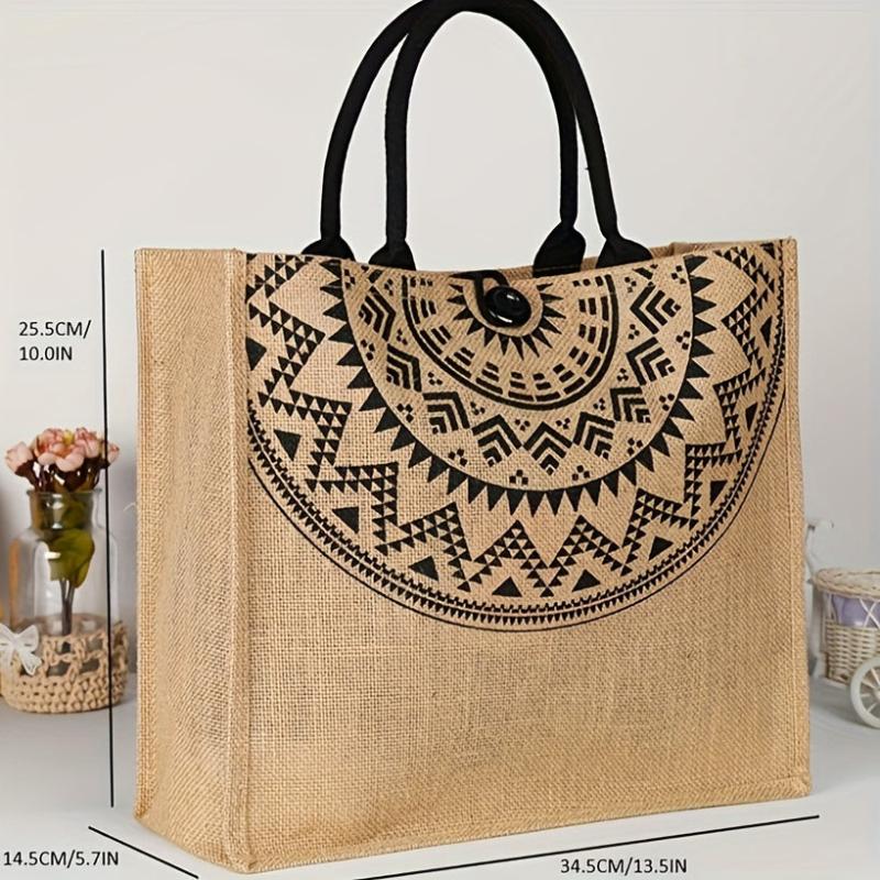 Vintage Handbag Coarse Linen Jute Fashionable Printing