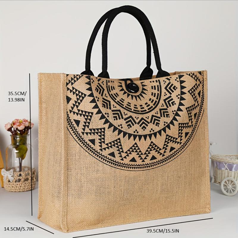 Vintage Handbag Coarse Linen Jute Fashionable Printing