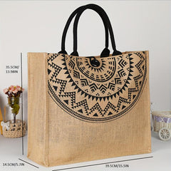 Vintage Handbag Coarse Linen Jute Fashionable Printing