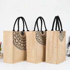 Vintage Handbag Coarse Linen Jute Fashionable Printing