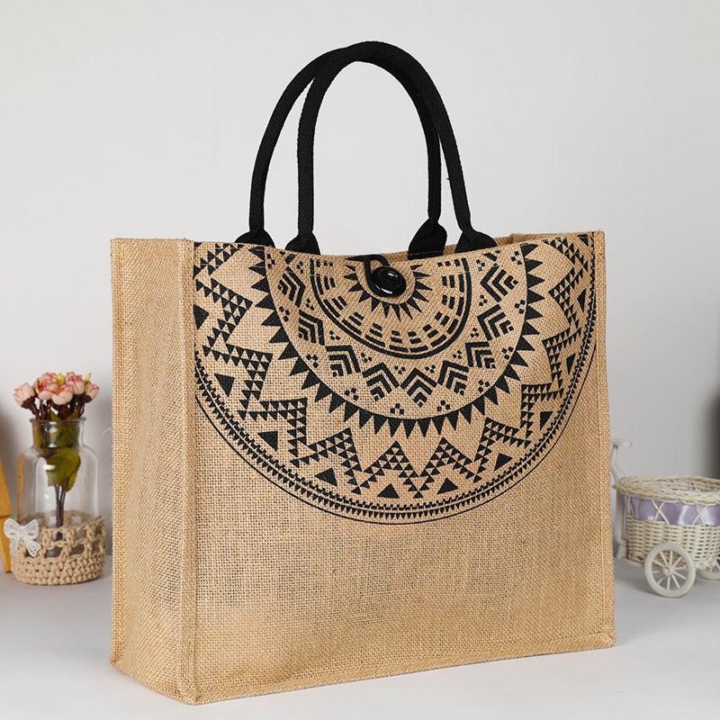 Vintage Handbag Coarse Linen Jute Fashionable Printing