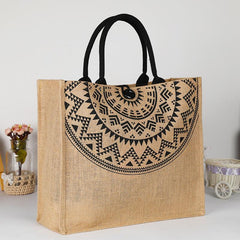 Vintage Handbag Coarse Linen Jute Fashionable Printing