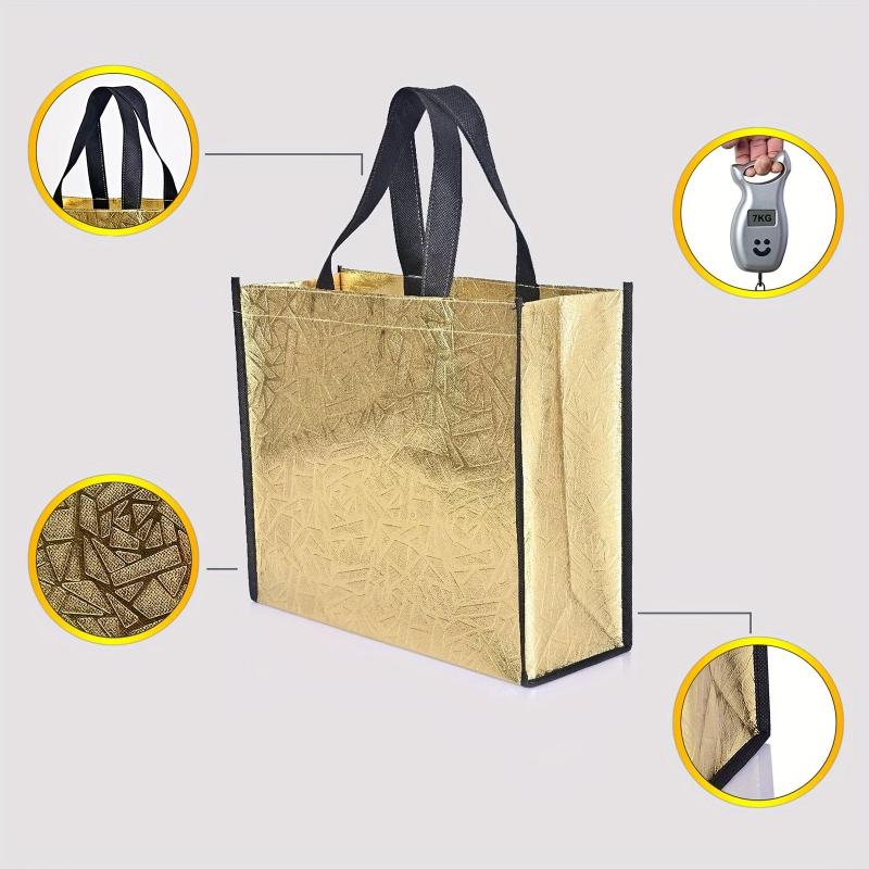 6pcs Golden Gift Bags with Handles Large Christmas Gift Bags Non-woven Glossy