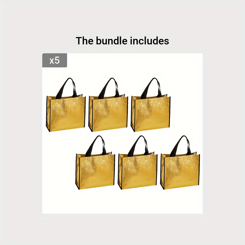 6pcs Golden Gift Bags with Handles Large Christmas Gift Bags Non-woven Glossy