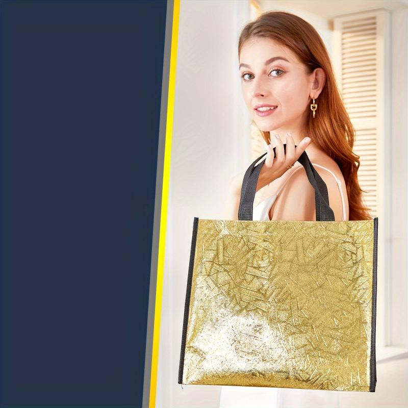 6pcs Golden Gift Bags with Handles Large Christmas Gift Bags Non-woven Glossy