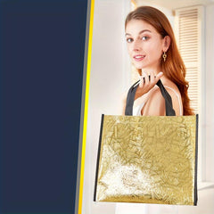 6pcs Golden Gift Bags with Handles Large Christmas Gift Bags Non-woven Glossy