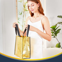 6pcs Golden Gift Bags with Handles Large Christmas Gift Bags Non-woven Glossy