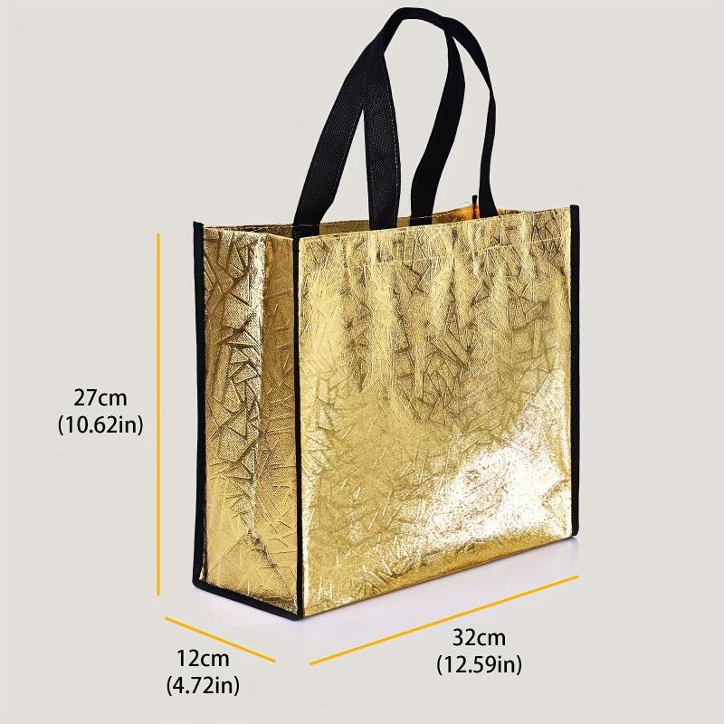 6pcs Golden Gift Bags with Handles Large Christmas Gift Bags Non-woven Glossy