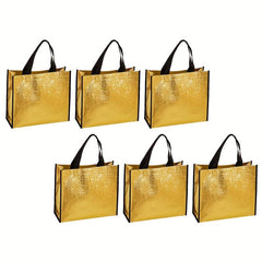 6pcs Golden Gift Bags with Handles Large Christmas Gift Bags Non-woven Glossy