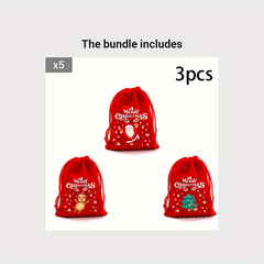 3pcs Christmas Gift Bag Set Drawstring Mouth Packaging Gift Bag