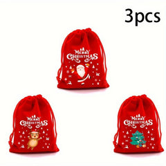 3pcs Christmas Gift Bag Set Drawstring Mouth Packaging Gift Bag