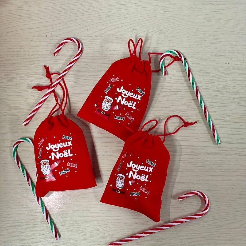 5pcs Red Christmas Velvet Bags 9x12cm Drawstring Pouch Candy Gift Bag