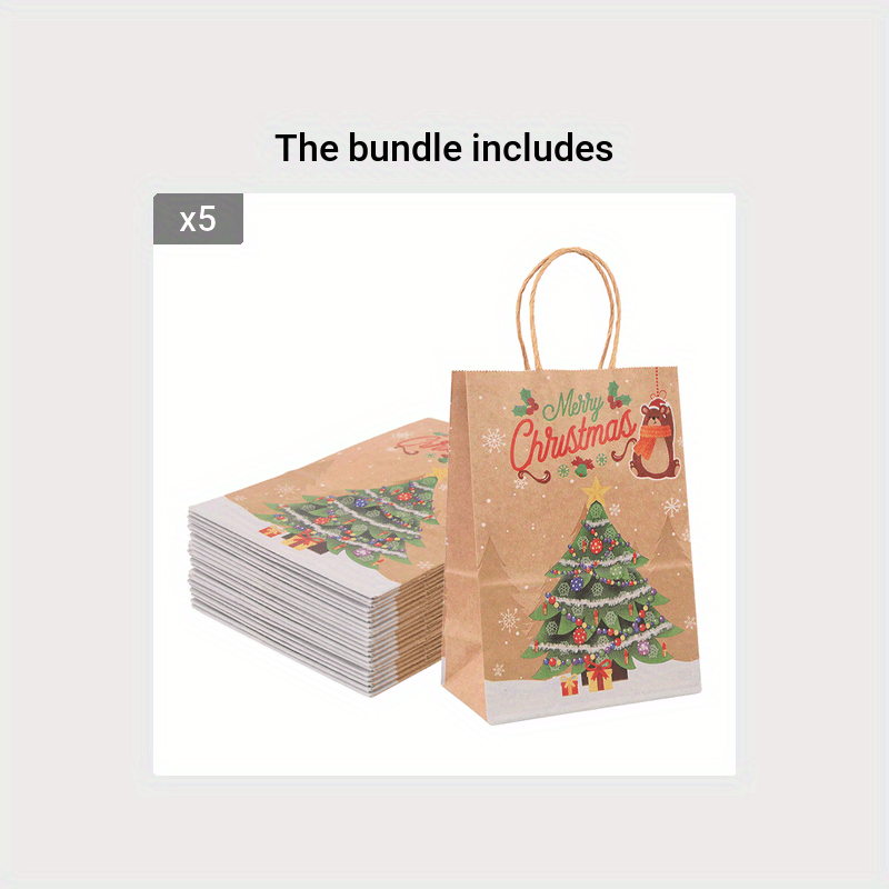 5pcs Christmas Bags Xmas Tree Candy Cookie Present Paper Bags
