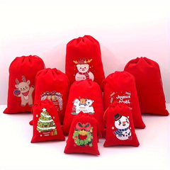 5pcs Red Christmas Velvet Bags 9x12 Drawstring Pouch Candy Gift Bag