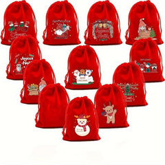 5pcs Red Christmas Velvet Bags 9x12 Drawstring Pouch Candy Gift Bag