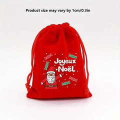 5pcs Red Christmas Velvet Bags 9x12 Drawstring Pouch Candy Gift Bag
