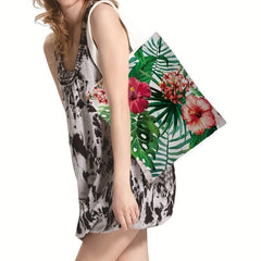 Flower Series Flamingo Print Shoulder Shopping Bag