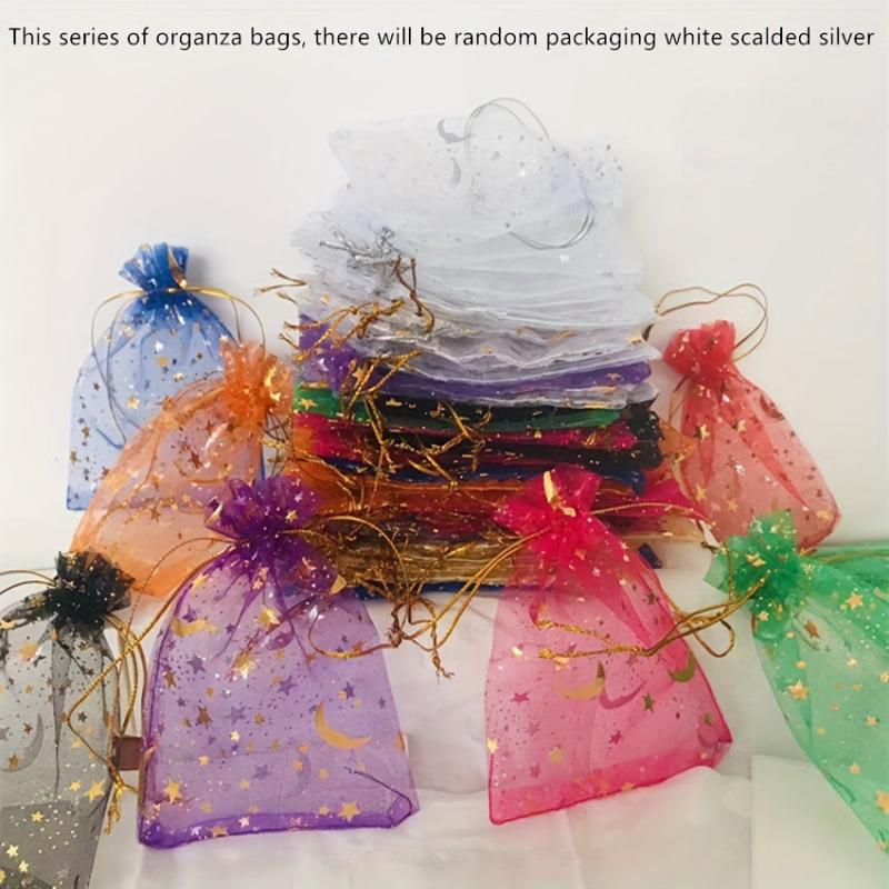 50pcs Moon Star Organza Jewelry Candy Bag Gift Bag Delicate Packaging Bag