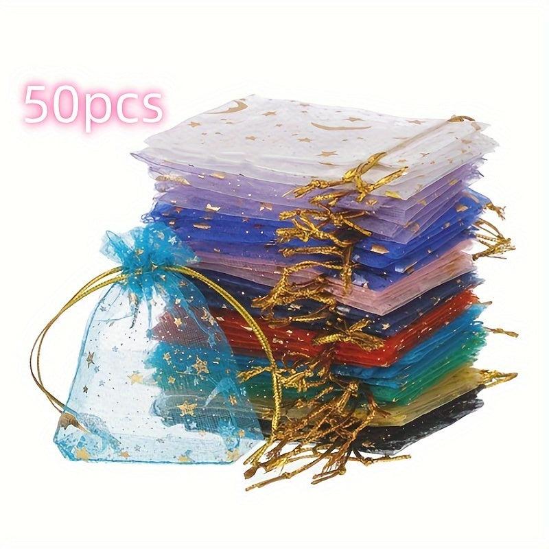 50pcs Moon Star Organza Jewelry Candy Bag Gift Bag Delicate Packaging Bag