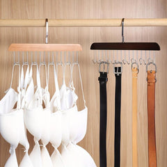 Wooden Tie Rack Belt Hanger With 8 Hooks Wardrobe Organizer