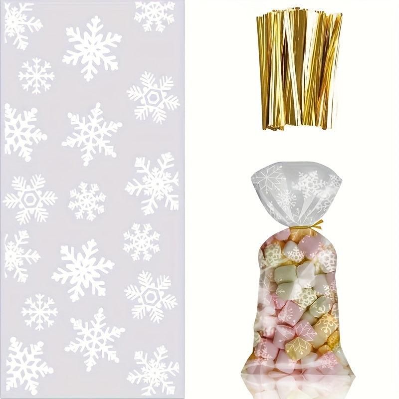 100 Snowflake Candy Bags with Golden Tie