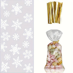 100 Snowflake Candy Bags with Golden Tie