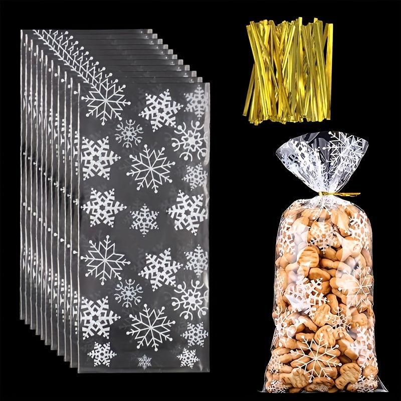 100 Snowflake Candy Bags with Golden Tie
