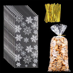 100 Snowflake Candy Bags with Golden Tie