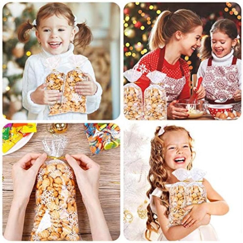 Christmas Snowflake Cellophane Goody Bags 100 PCS