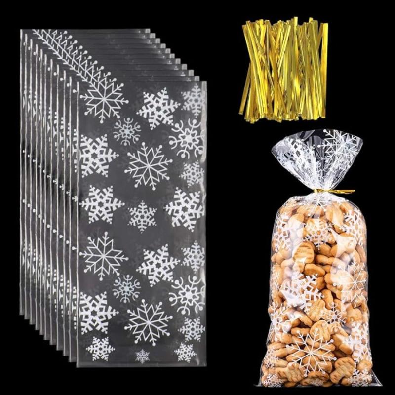 Christmas Snowflake Cellophane Goody Bags 100 PCS
