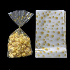 100pcs Golden Star Pattern Cellophane Candy Bags with Twist Tie for Party Snacks